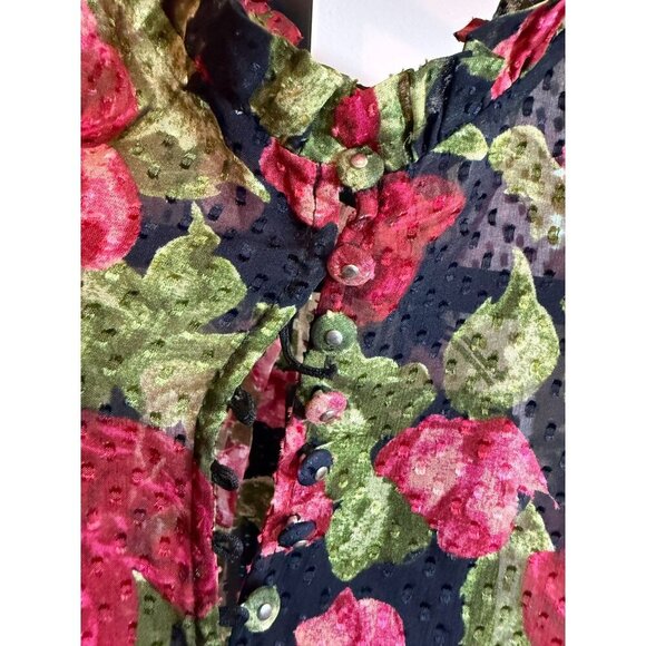 NWT The Kooples Red & Black Floral Silk-Blend Peplum Blouse Size 8 - Picture 7 of 9